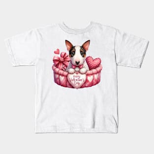 Valentine Bull Terrier Dog in Bed Kids T-Shirt